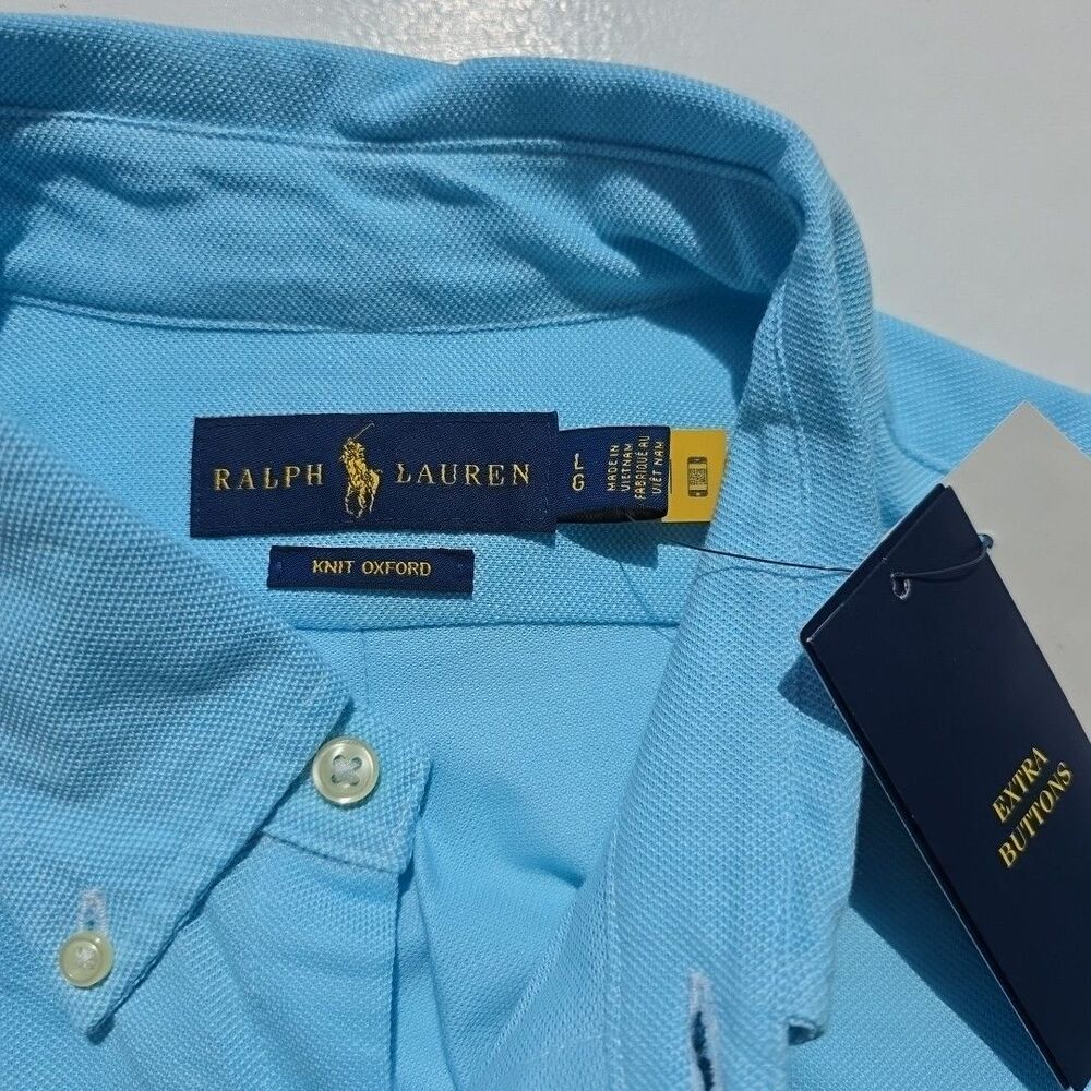 Polo Ralph Lauren Knit Oxford Long Sleeve Shirt Blue L Preppy Coastal Office NWT - Picture 4 of 11
